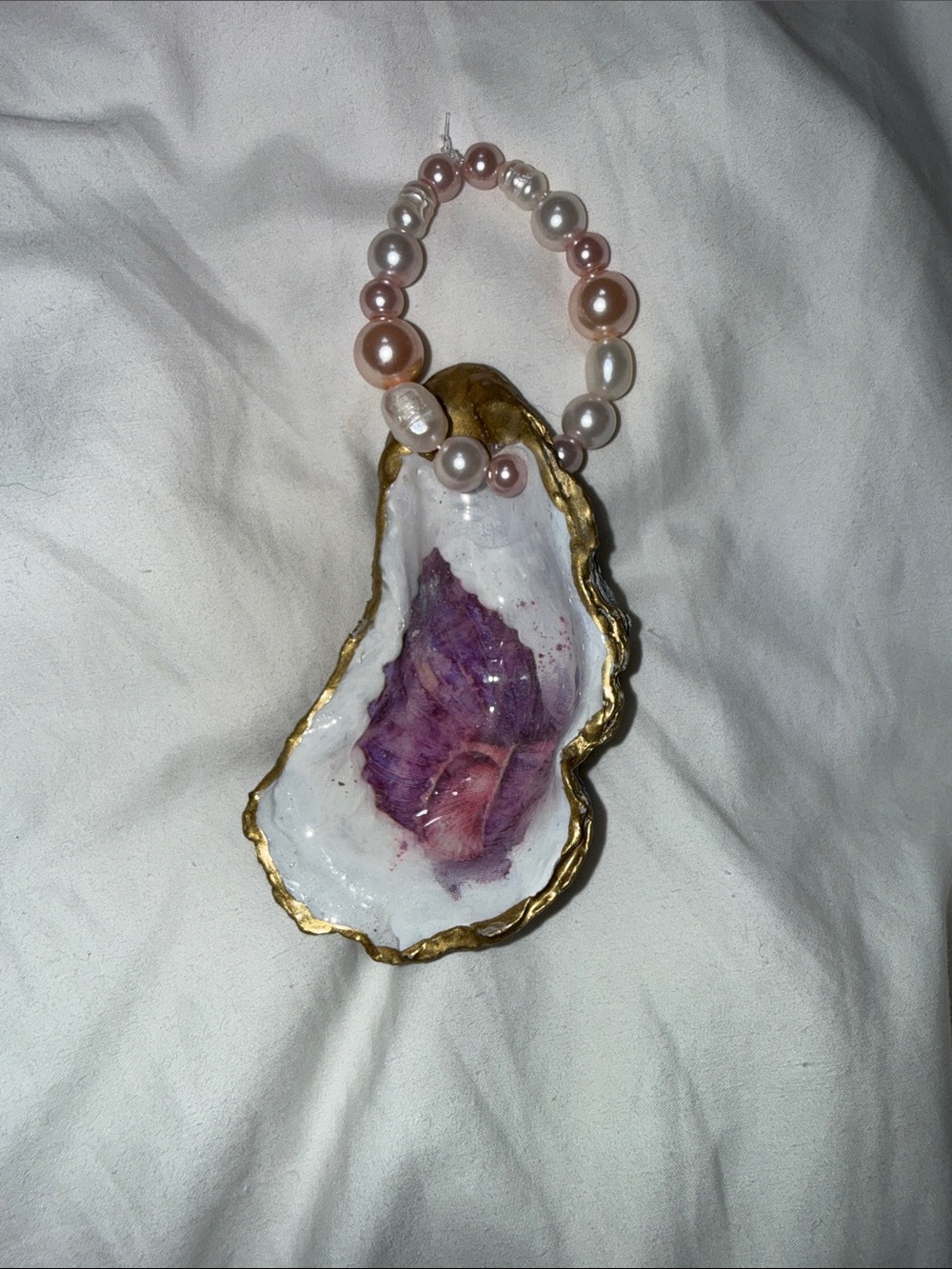 Pearl Handle Oyster Shell Ornament with Purple Accent